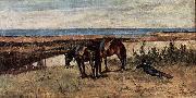 Giovanni Fattori Soldat mit zwei Pferden am Ufer des Meeres oil painting on canvas